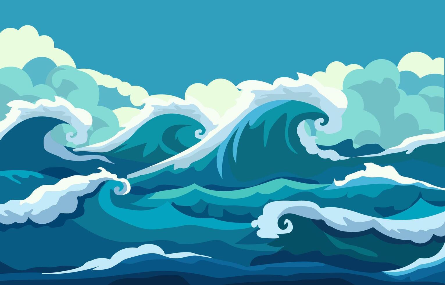 Nature Landscape Background with Blue Sea Ocean Water Waves in Summer vector