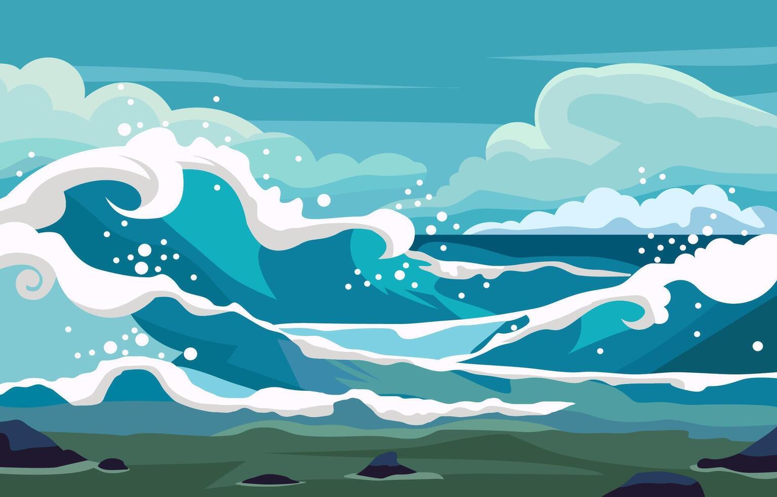 Nature Landscape Background with Blue Sea Ocean Water Waves in Summer vector