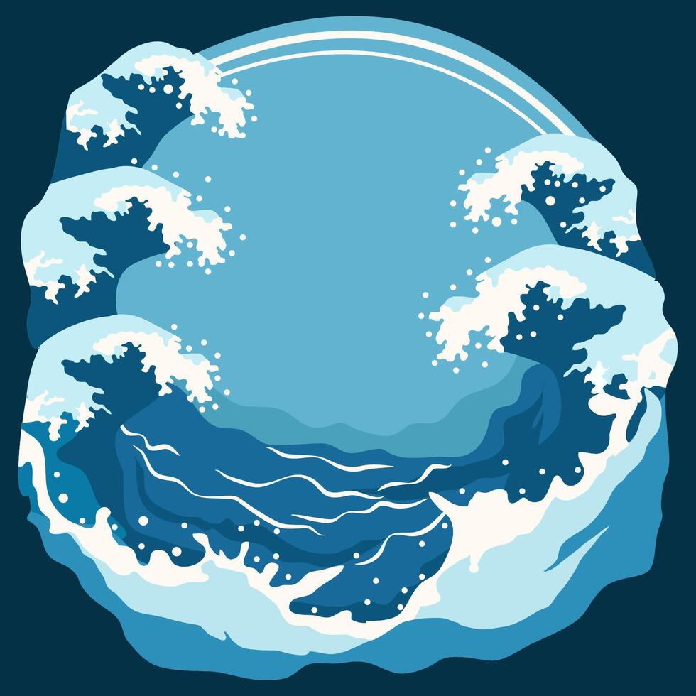 Circle Frame Background with Blue Sea Ocean Water Waves and Copy Space in the Middle vector