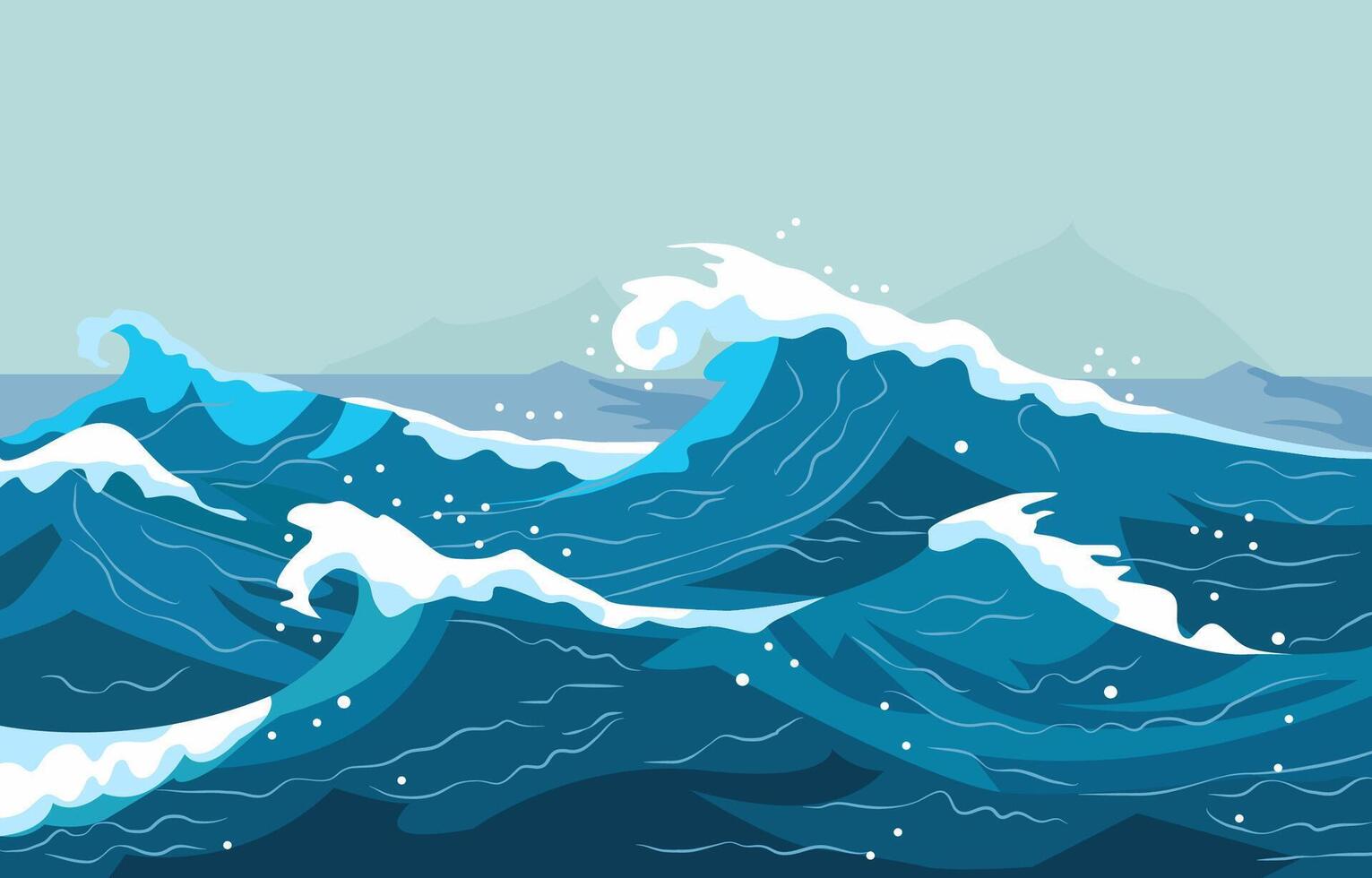 Nature Landscape Background with Blue Sea Ocean Water Waves in Summer vector