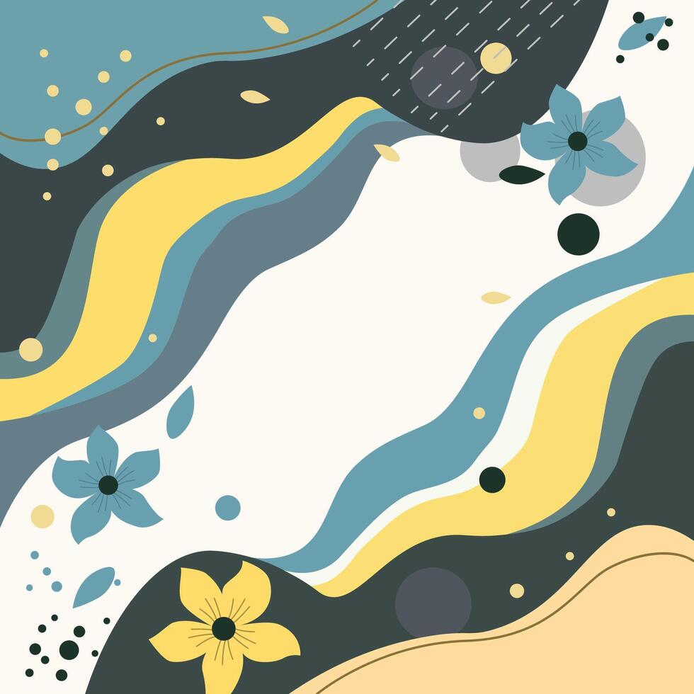 Grey Fluid Minimalist Background with Flower Plant Decoration and Copy Space vector