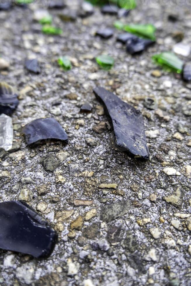 Broken glass on the floor photo