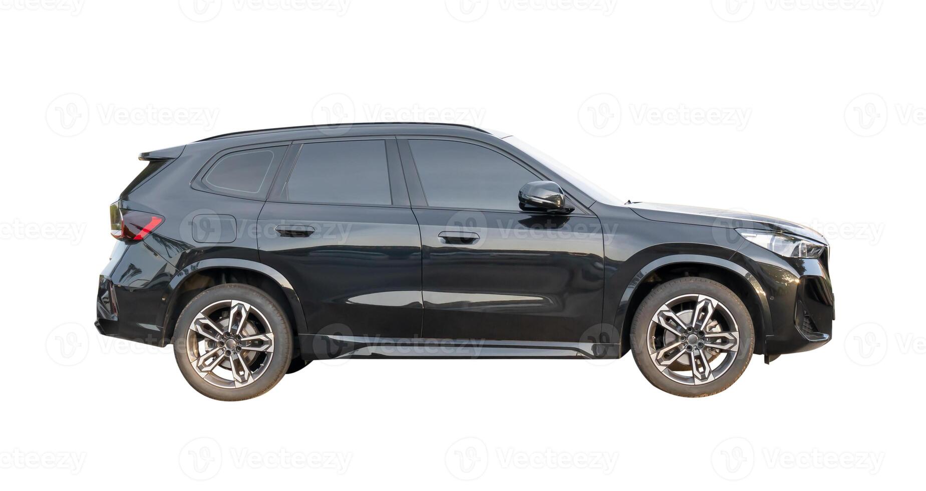 Side view of black hatchback car isolated on white background with clipping path photo