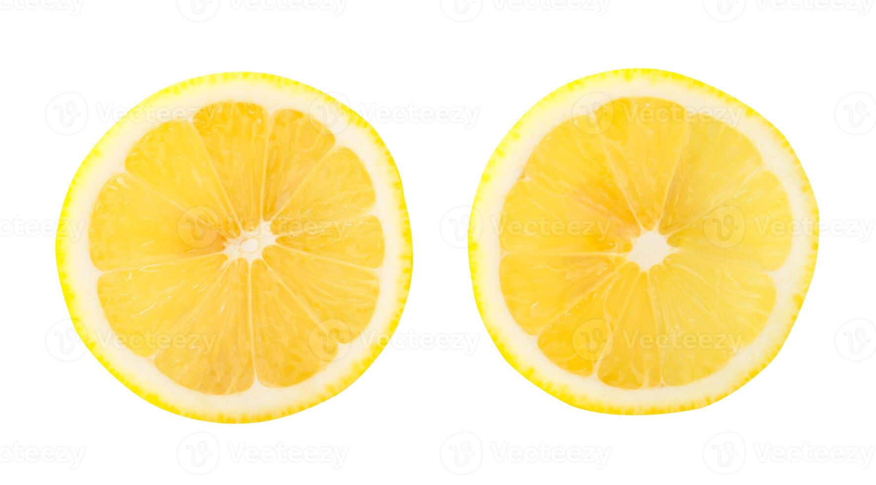 Top view set of beautiful yellow lemon halves isolated on white background with clipping path photo