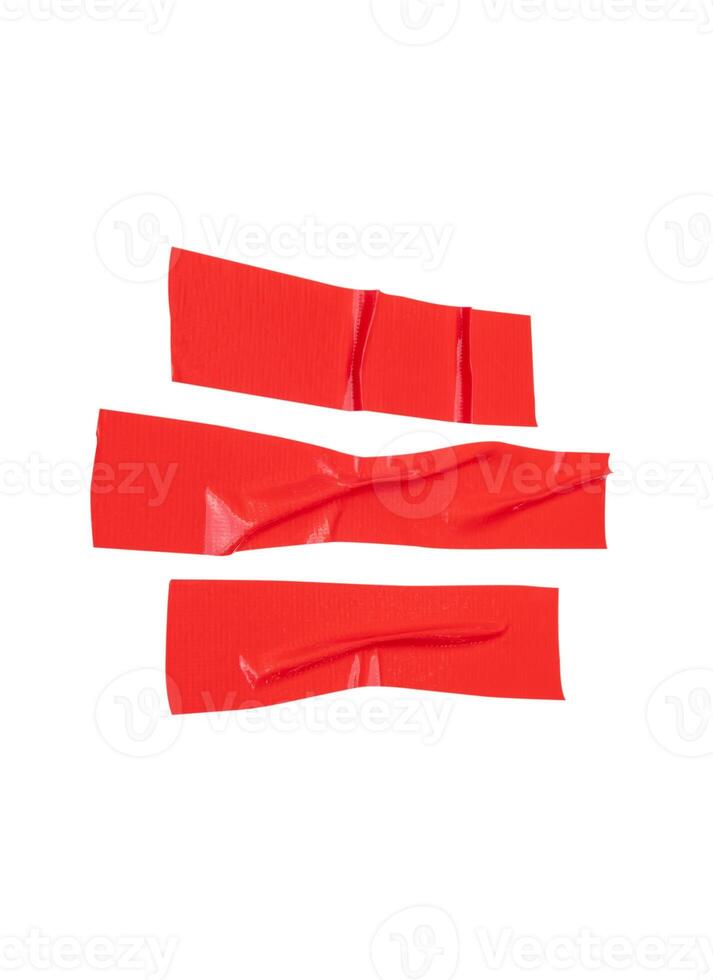 Top view set of wrinkled red adhesive vinyl tape or cloth tape in stripes isolated on white background with clipping path photo