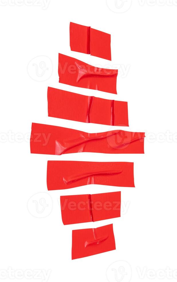 Top view set of wrinkled red adhesive vinyl tape or cloth tape in stripes isolated on white background with clipping path photo
