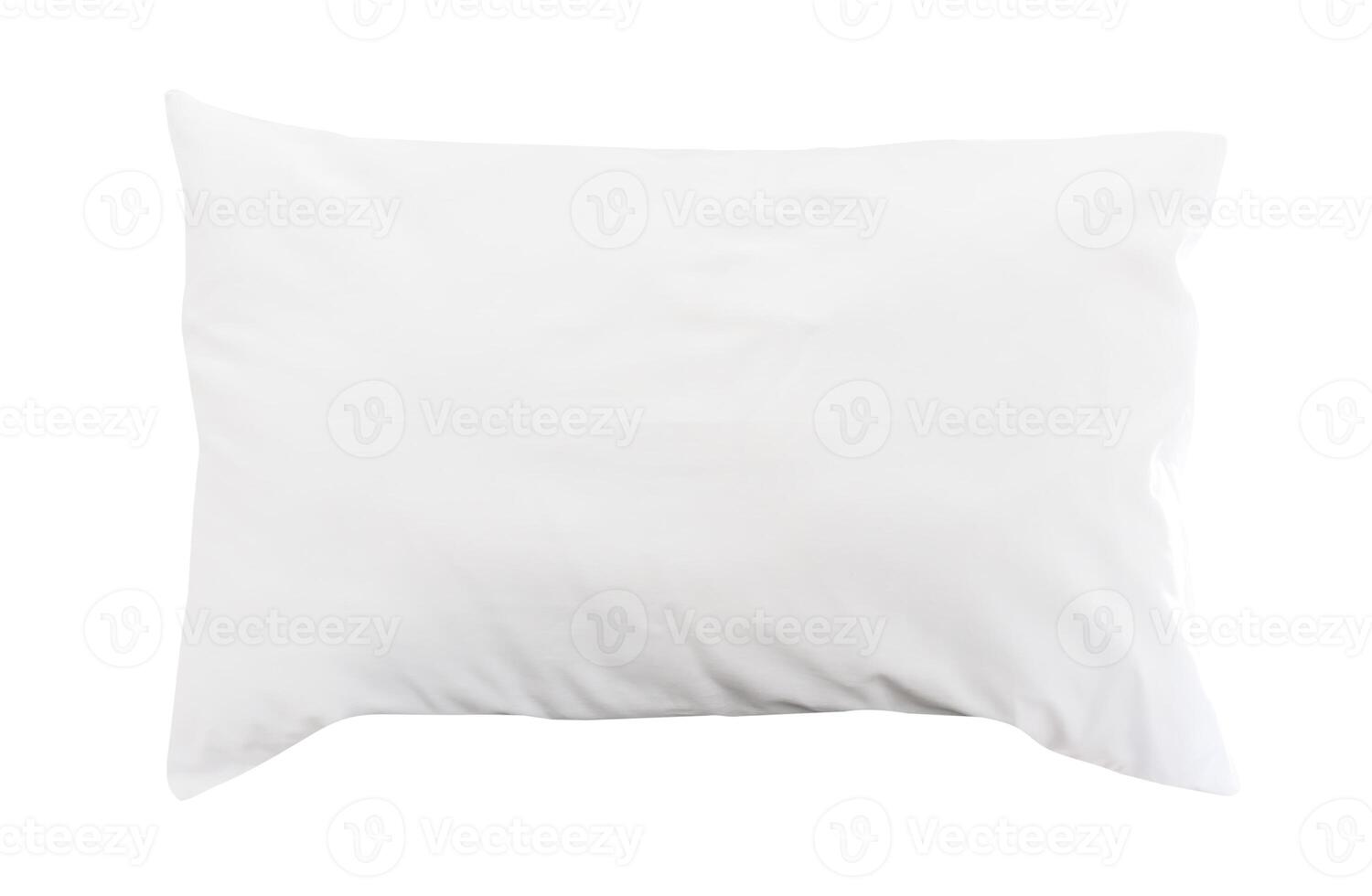 Top view of white pillow with case after guest use in hotel or resort room isolated on white background with clipping path photo
