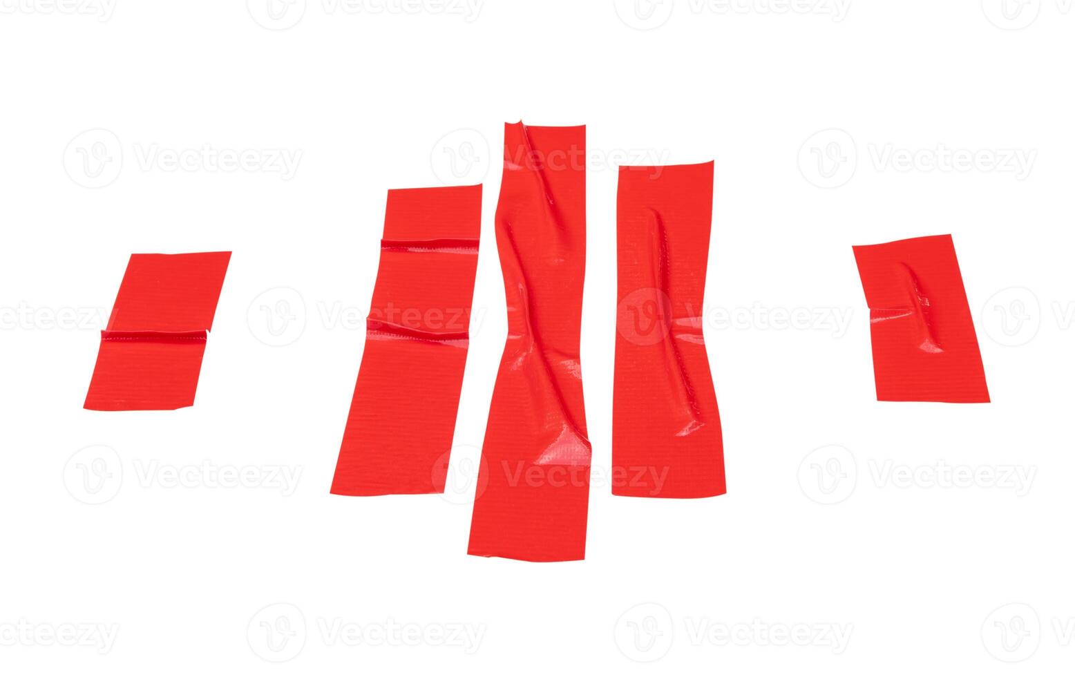 Top view set of wrinkled red adhesive vinyl tape or cloth tape in stripes isolated on white background with clipping path photo