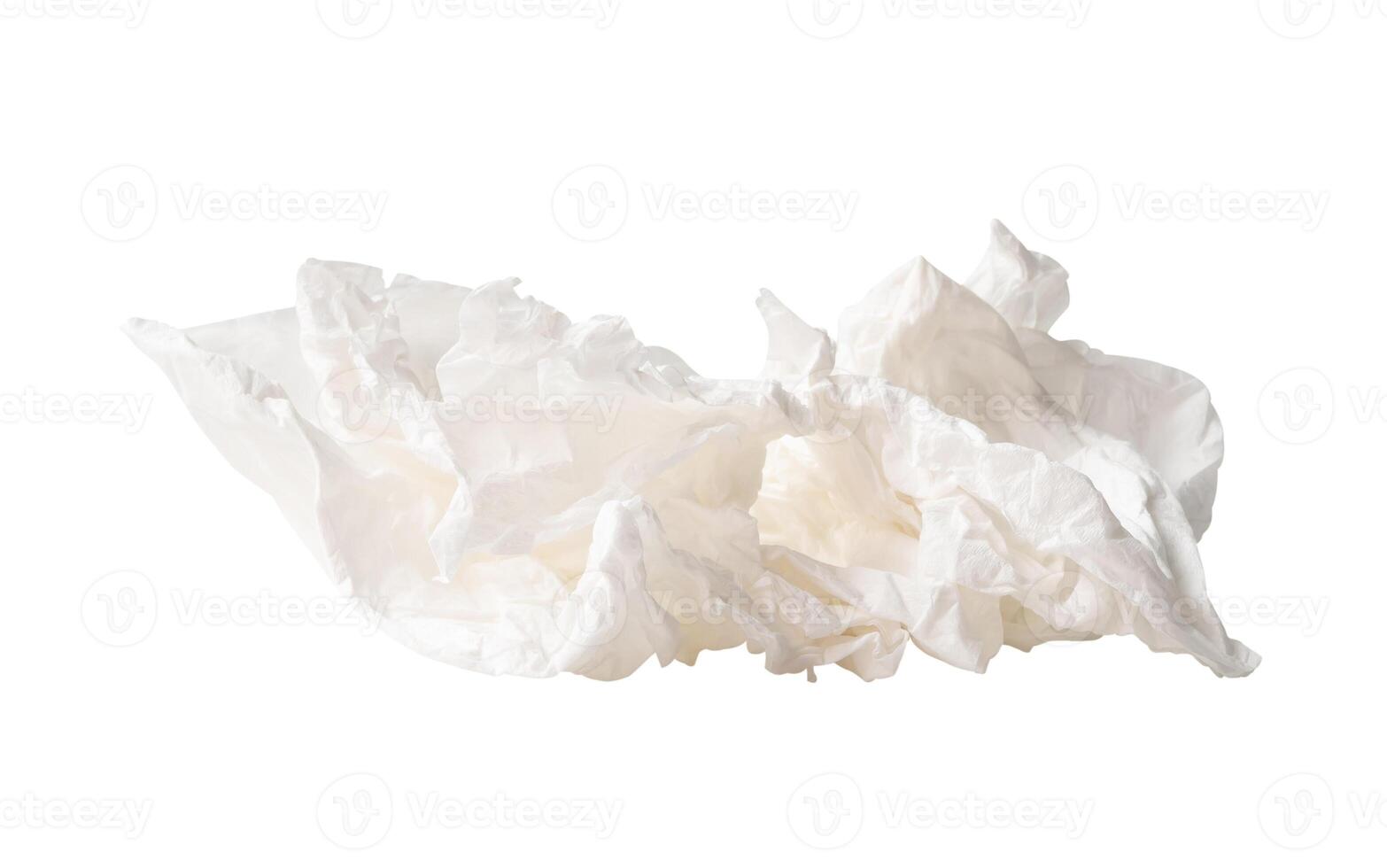 Front view set of screwed or crumpled tissue paper or toilet paper balls after use in toilet or restroom isolated on white background with clipping path photo