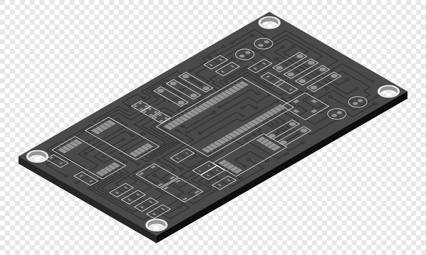 Isometric electronic board. Isometric printed circuit board. Integrated circuit board. illustration vector