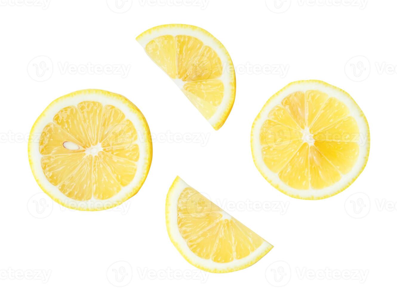 Top view set of yellow lemon half with slices isolated on white background with clipping path photo