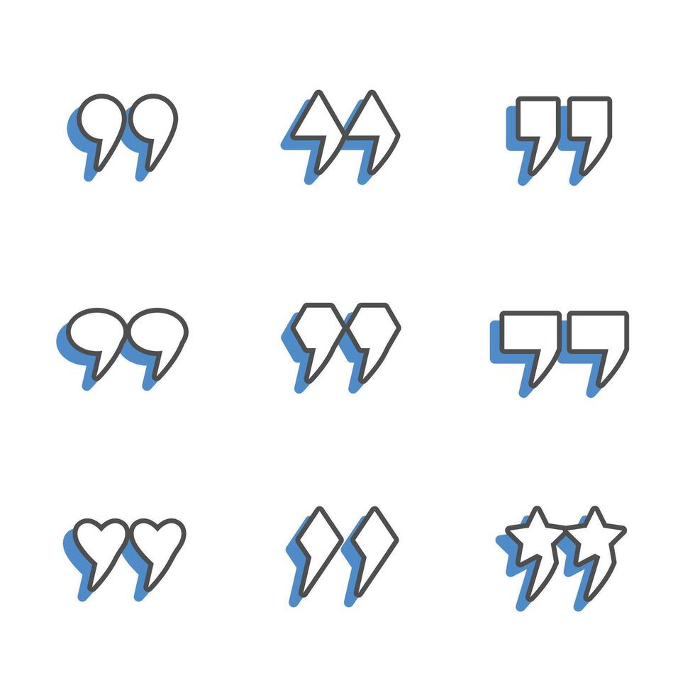 Blue quote icon with 9 different shapes vector