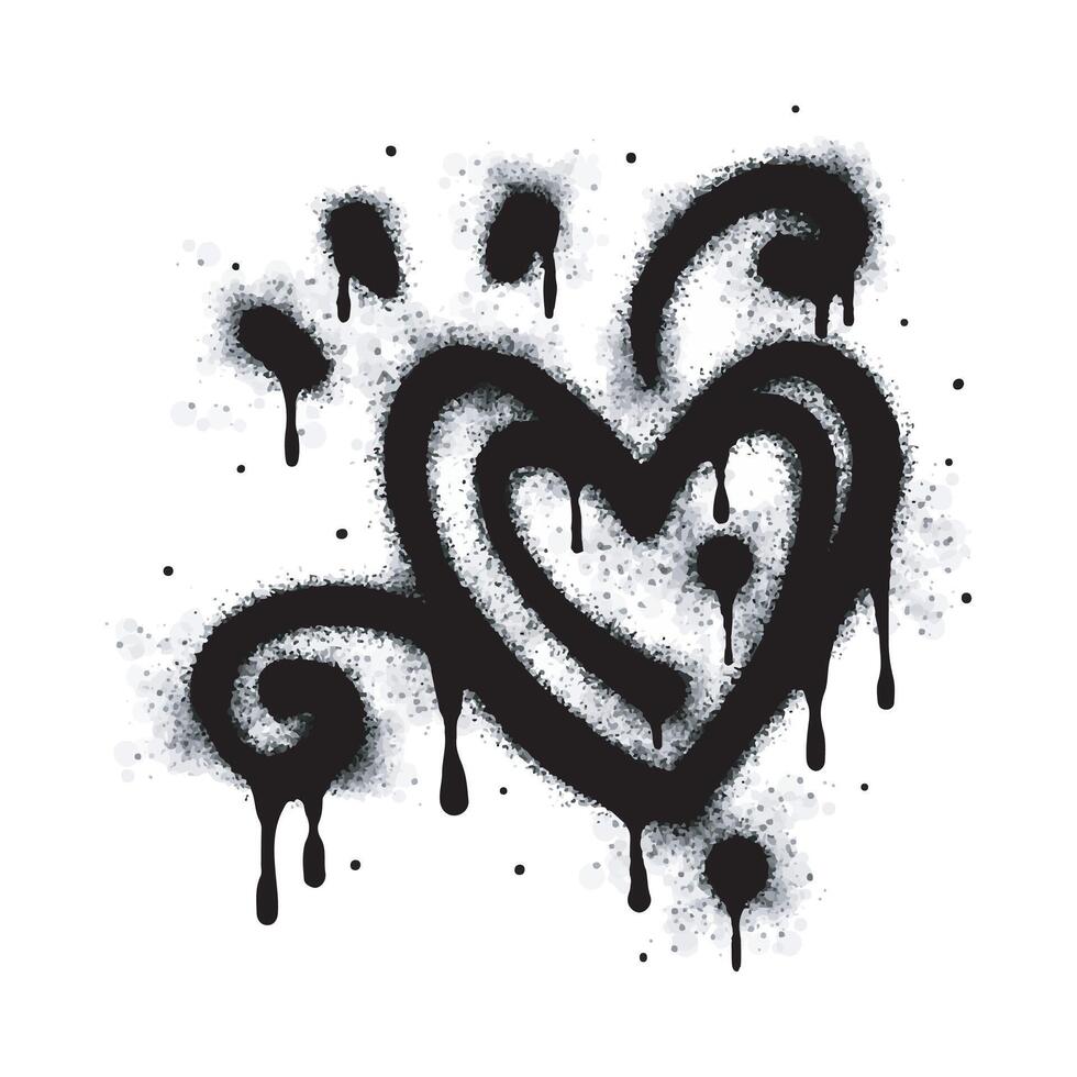 Spray graffiti heart sign painted in black on white. Love heart drop symbol. isolated on a white background. vector