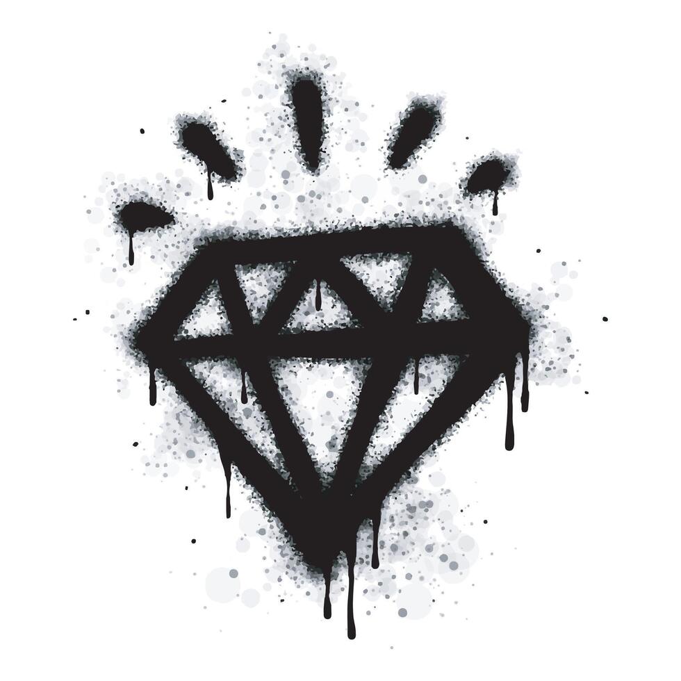 Spray Painted Graffiti diamond Sprayed isolated with a white background. graffiti diamond with over spray in black over white. vector