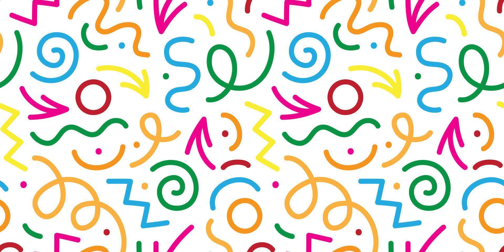 fun colorful line doodle seamless pattern. Creative abstract art background collection for children or festive celebration design. Simple childish scribble wallpaper print texture bundle. vector