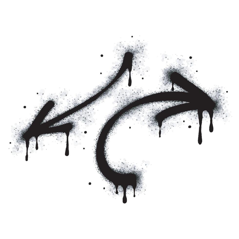 Graffiti arrow with overspray in black over white. vector