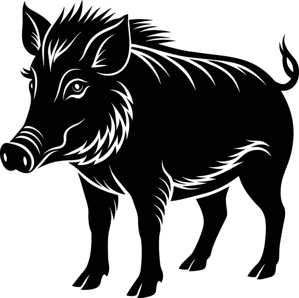 Black and white illustration of a wild boar vector