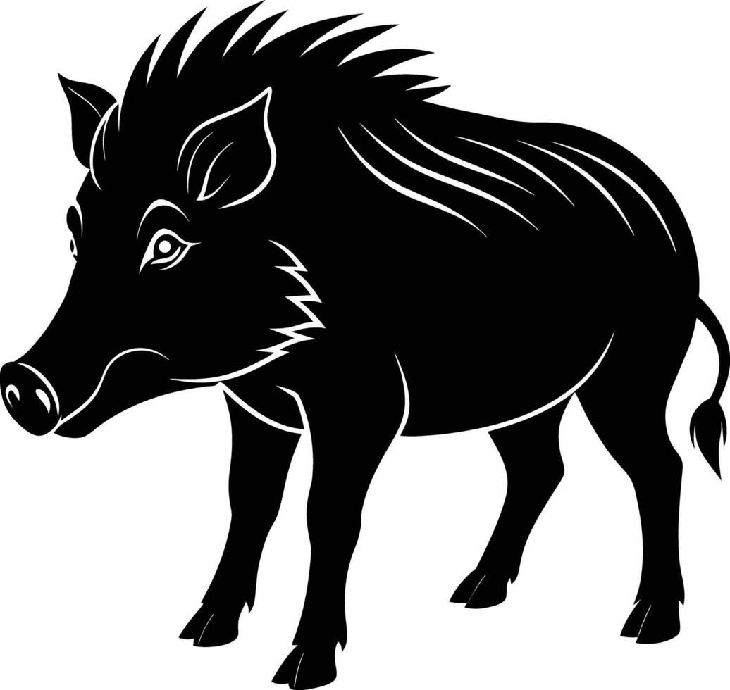Black and white illustration of a wild boar vector