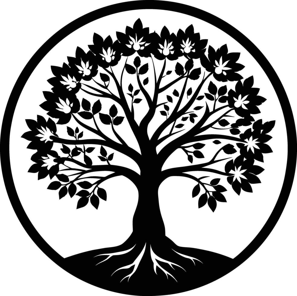 A black silhouette of a circle tree vector