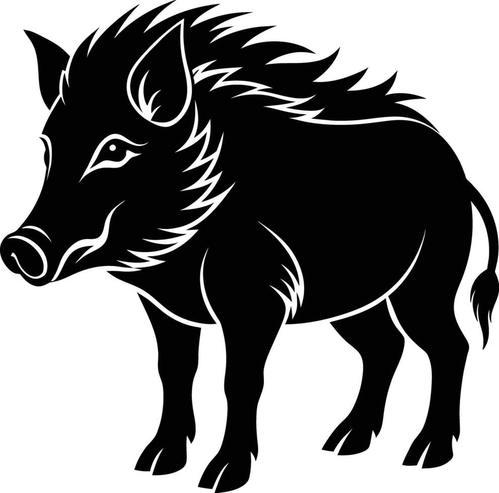 Black and white illustration of a wild boar vector