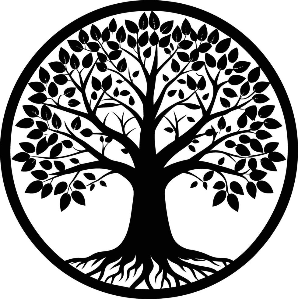 A black silhouette of a circle tree vector