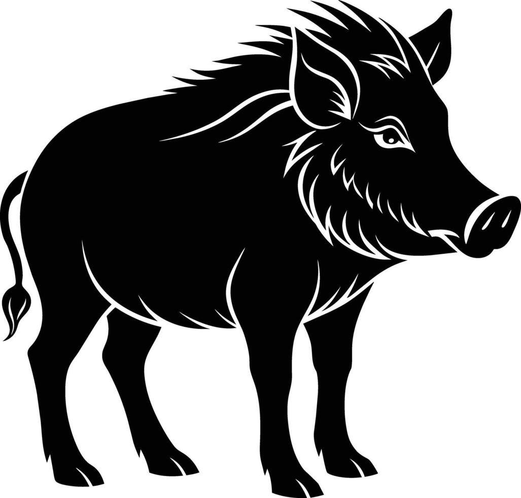 Black and white illustration of a wild boar vector