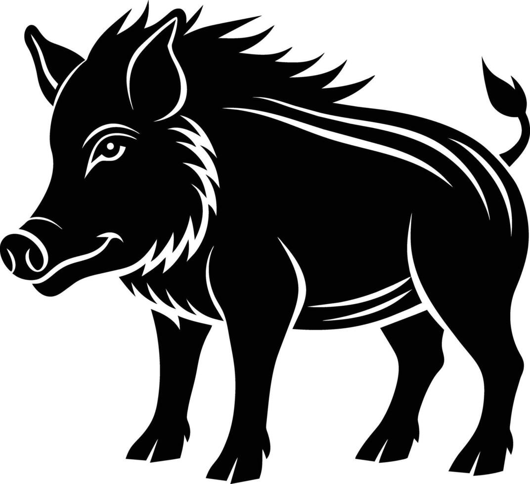 Black and white illustration of a wild boar vector