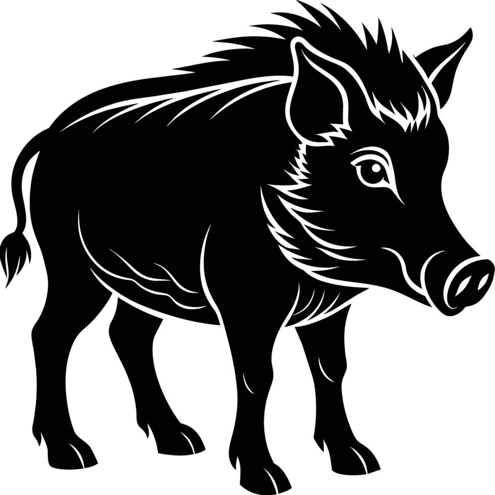 Black and white illustration of a wild boar vector