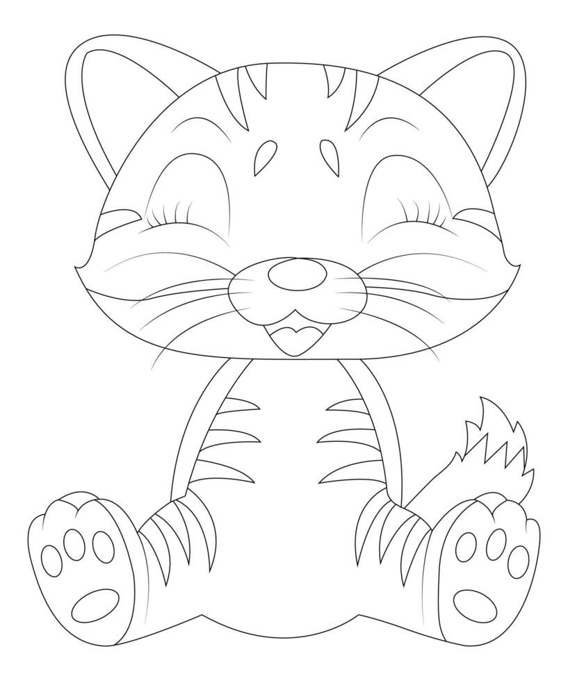 Unique Cat coloring page for kids and adults. camping coloring book page for children. vector