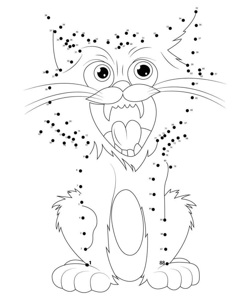 Cat Dot to Dot coloring page for kids and adults. camping coloring book page for children. vector