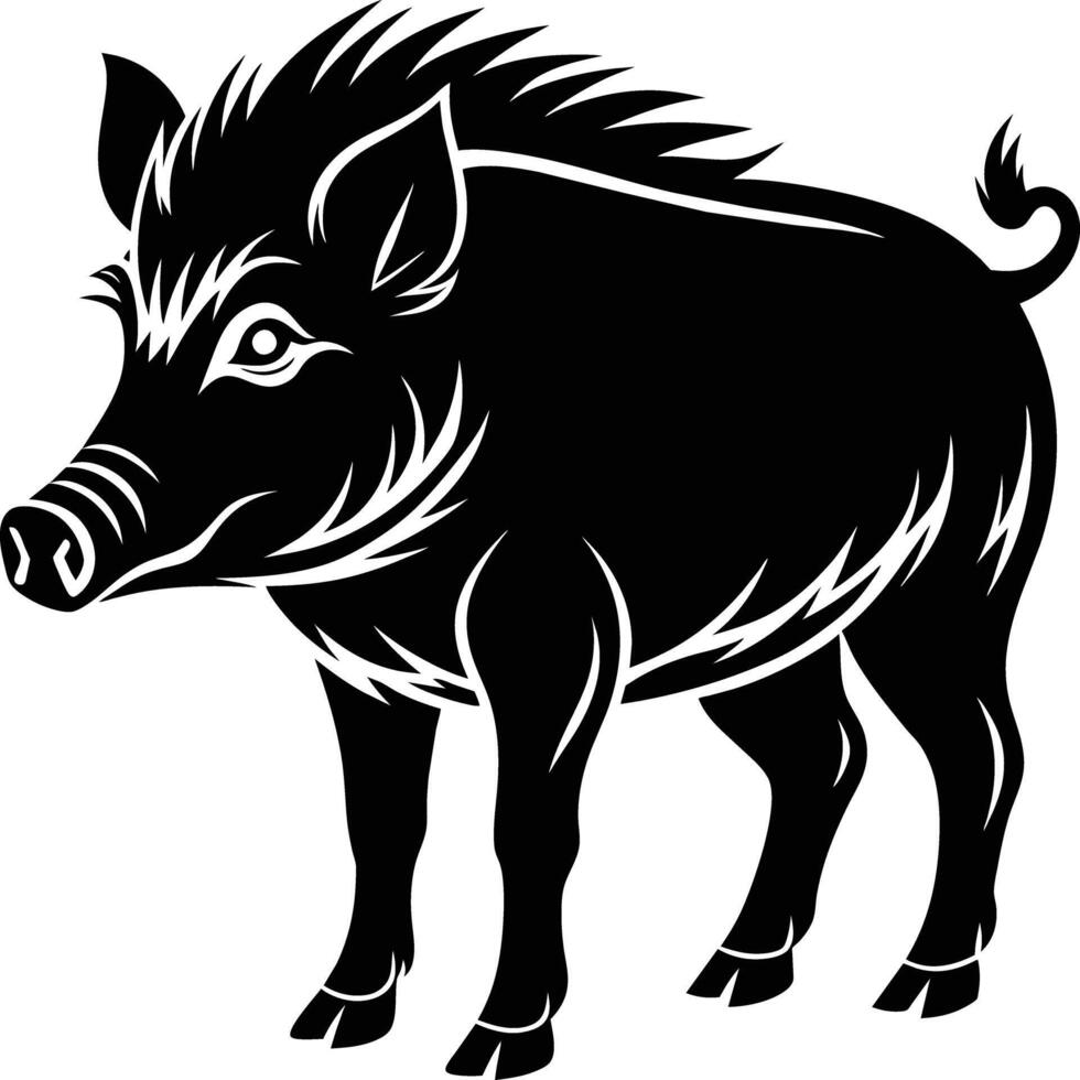 Black and white illustration of a wild boar vector
