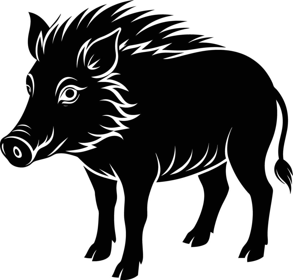 Black and white illustration of a wild boar vector