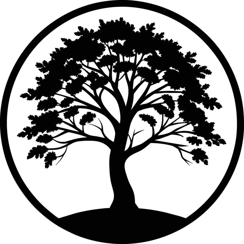 A black silhouette of a circle tree vector
