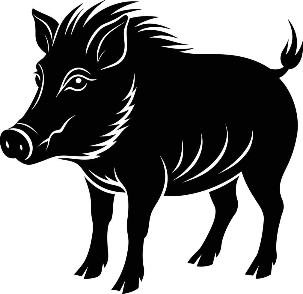 Black and white illustration of a wild boar vector