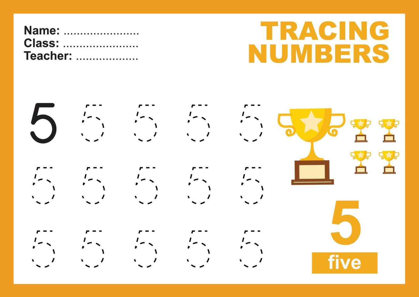 Tracing the Numbers. Tracing activity for children. Learning about number. vector