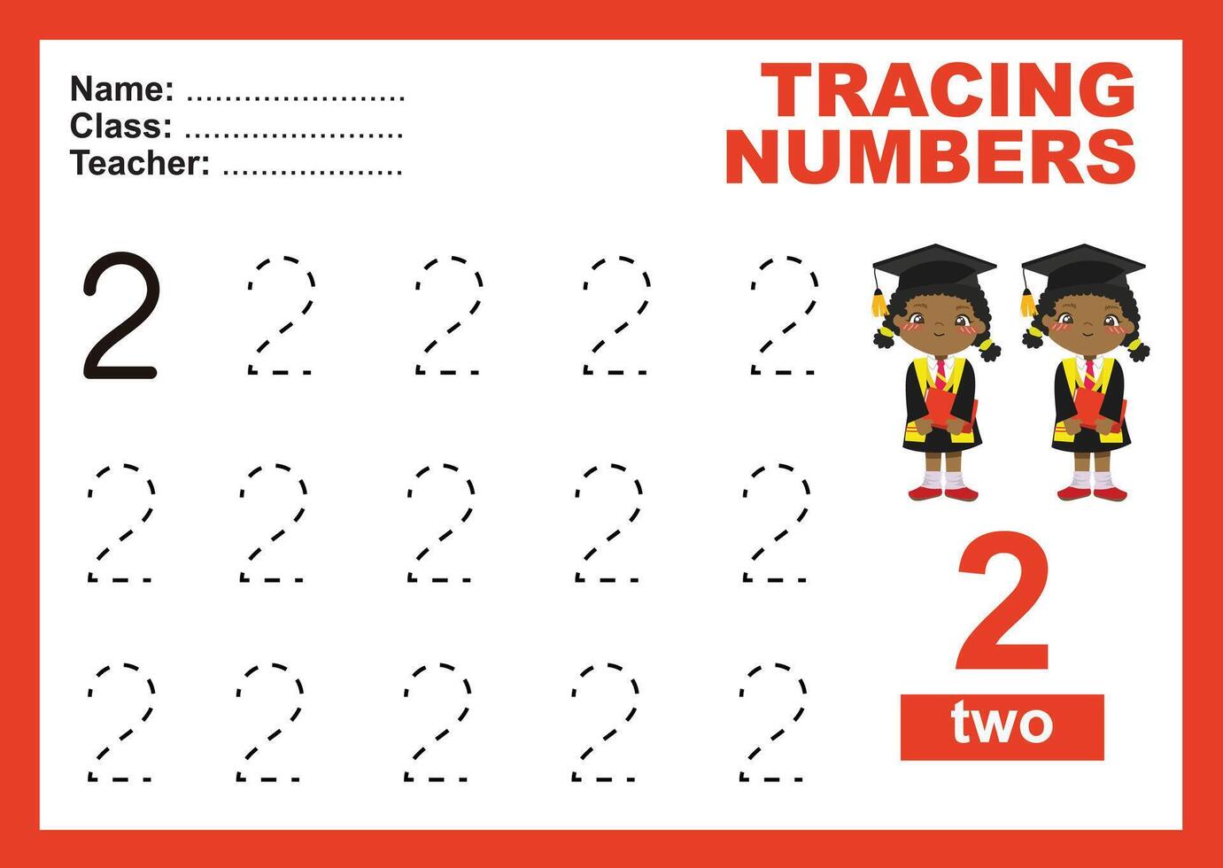 Tracing the Numbers. Tracing activity for children. Learning about number. vector