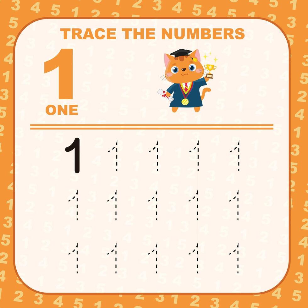 Tracing the Numbers. Tracing activity for children. Learning about number. vector