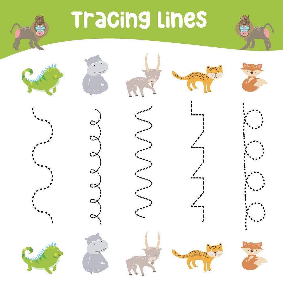 Tracing lines activity for children. Tracing lines worksheet for kids. Learning activity vector