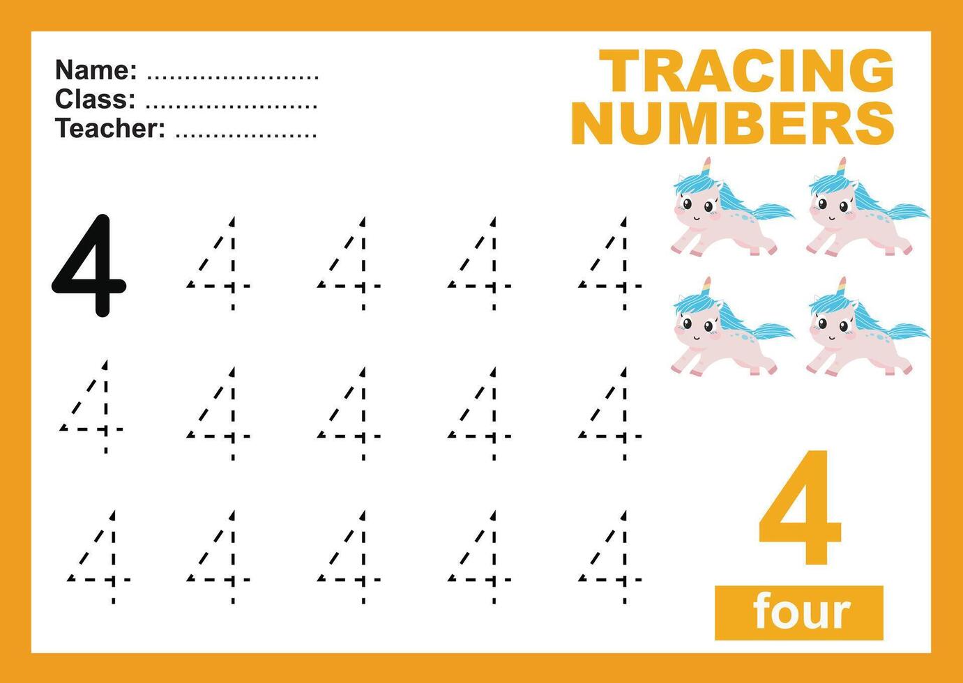 Tracing the Numbers. Tracing activity for children. Learning about number. vector
