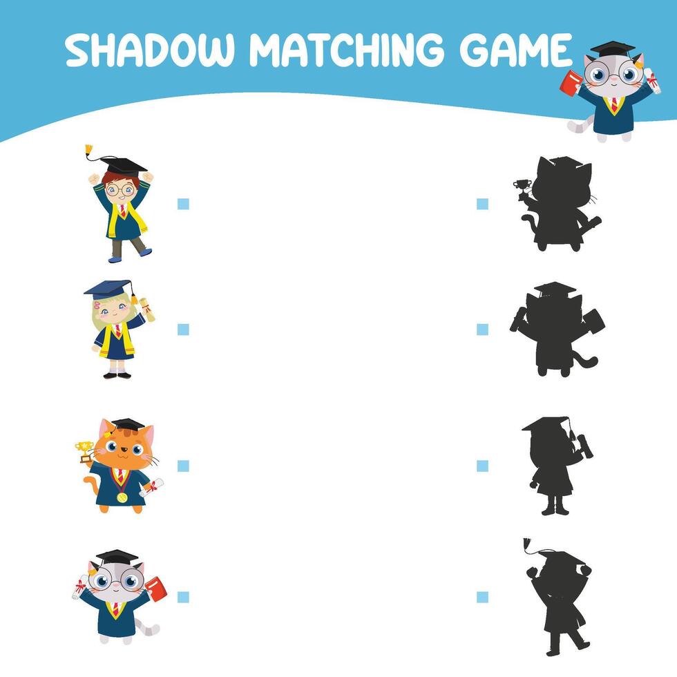 Printable worksheet for children. Shadow matching worksheet for learning about shadow. Motoric activity for kid. vector