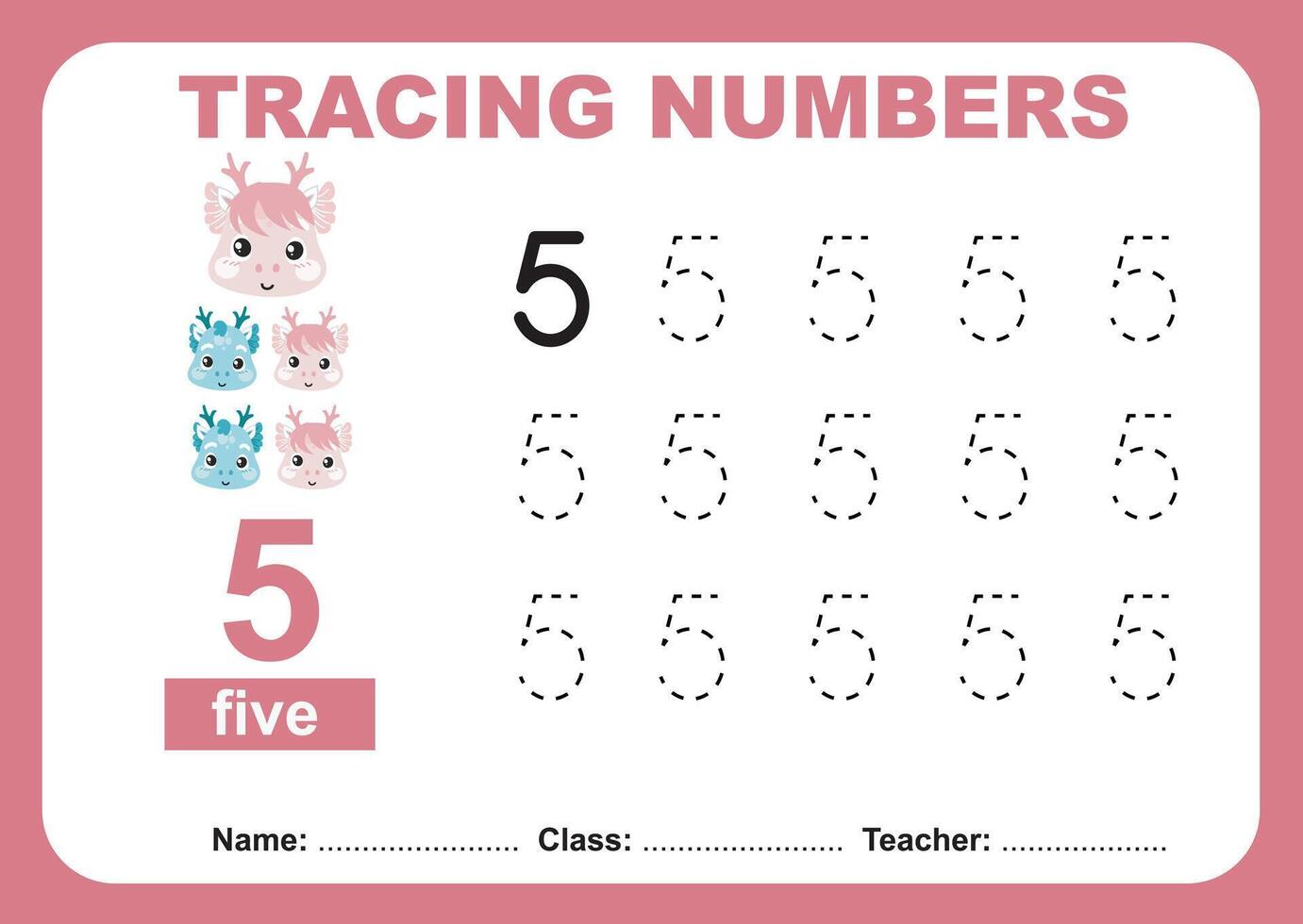 Tracing number worksheet. Learning about number, Tracing practice for children vector