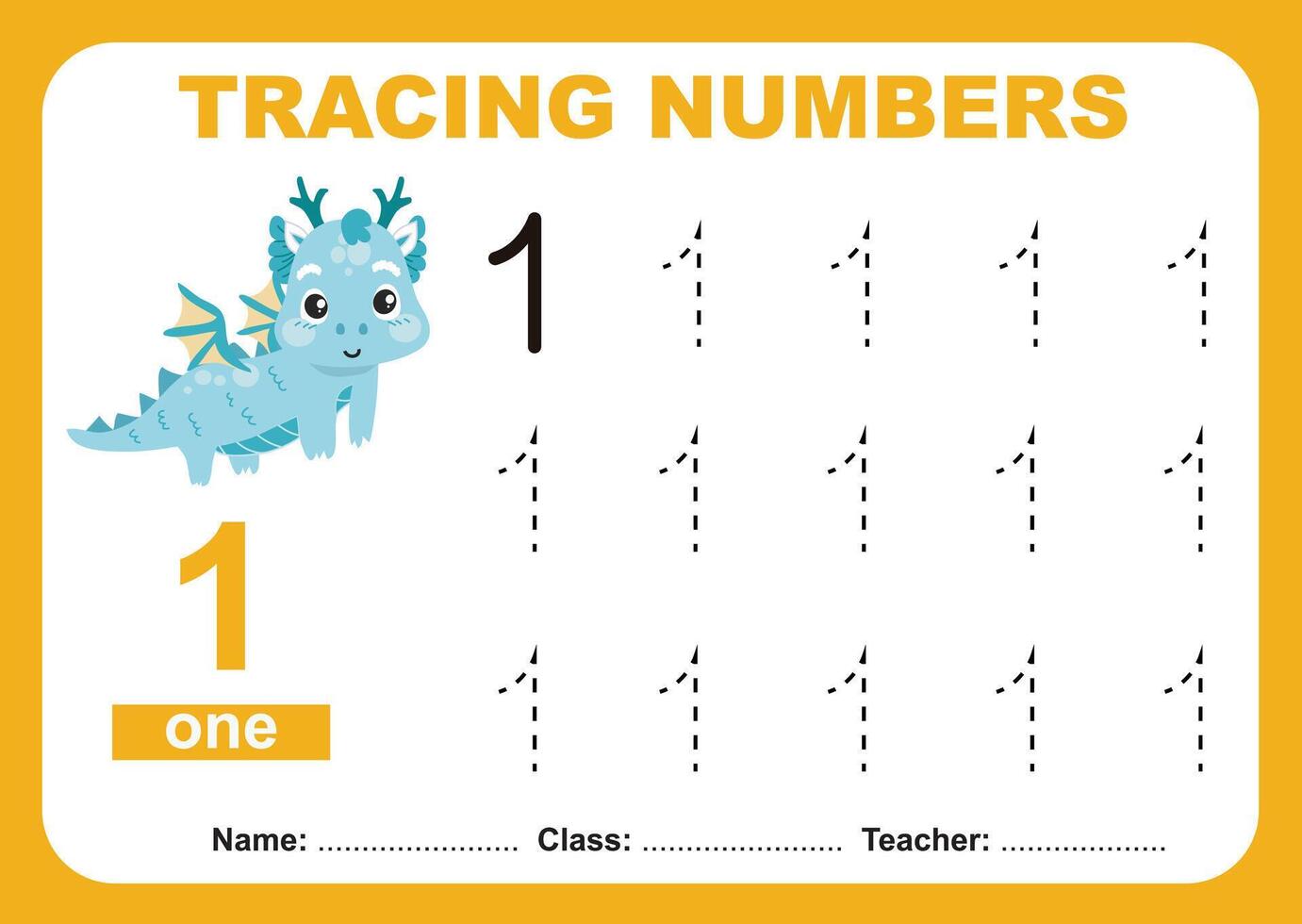 Tracing number worksheet. Learning about number, Tracing practice for children vector