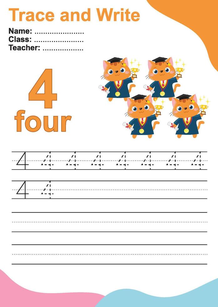 Tracing the Numbers. Tracing activity for children. Learning about number. vector