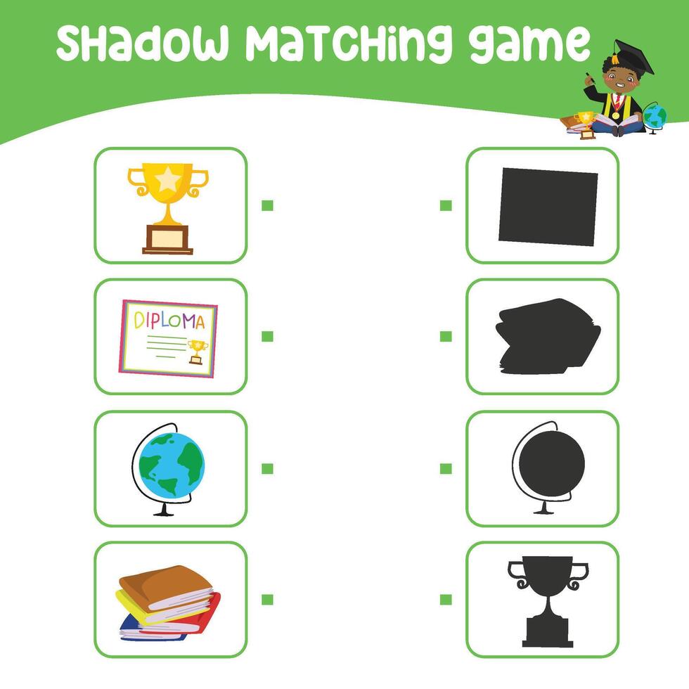 Printable worksheet for children. Shadow matching worksheet for learning about shadow. Motoric activity for kid. vector