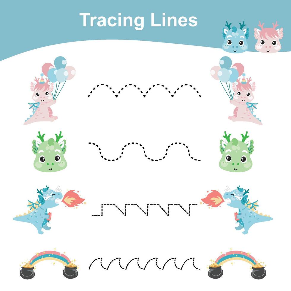 Tracing lines activity for children. Tracing lines worksheet for kids. Learning activity vector