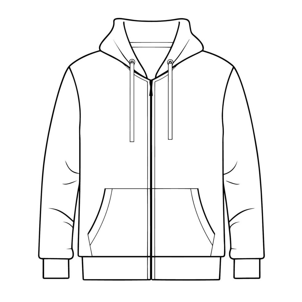 outline of a zip-up hoodie sweatshirt icon. vector