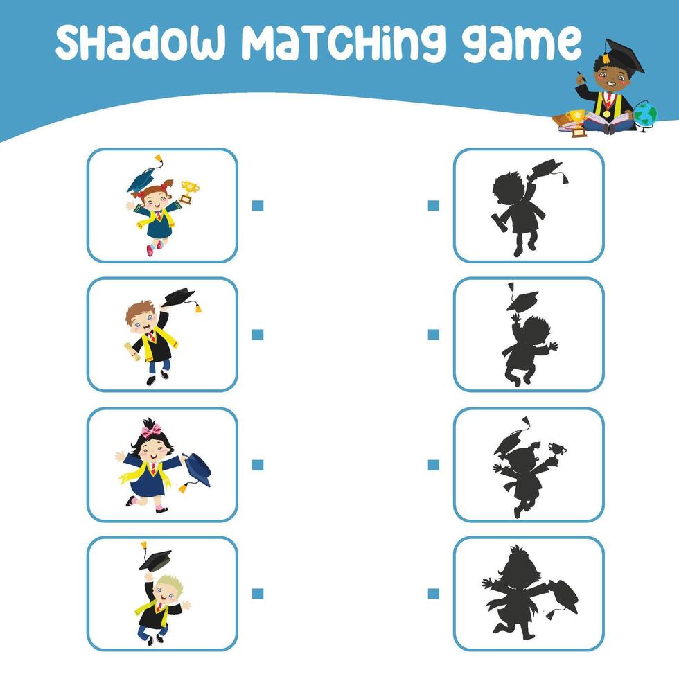Printable worksheet for children. Shadow matching worksheet for learning about shadow. Motoric activity for kid. vector