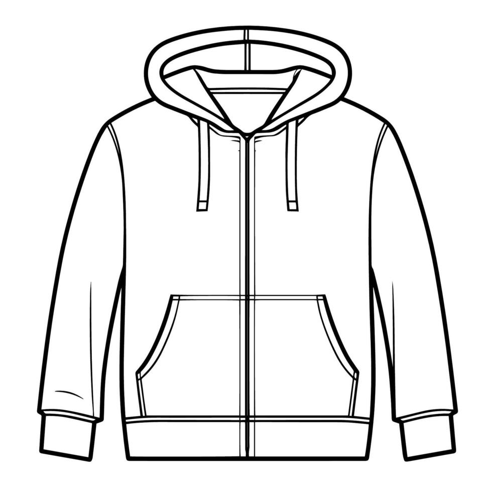 outline of a zip-up hoodie sweatshirt icon. vector