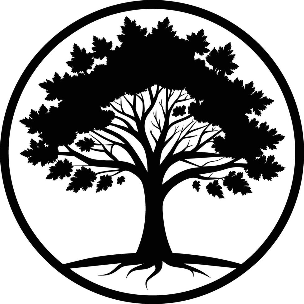 A black silhouette of a circle tree vector