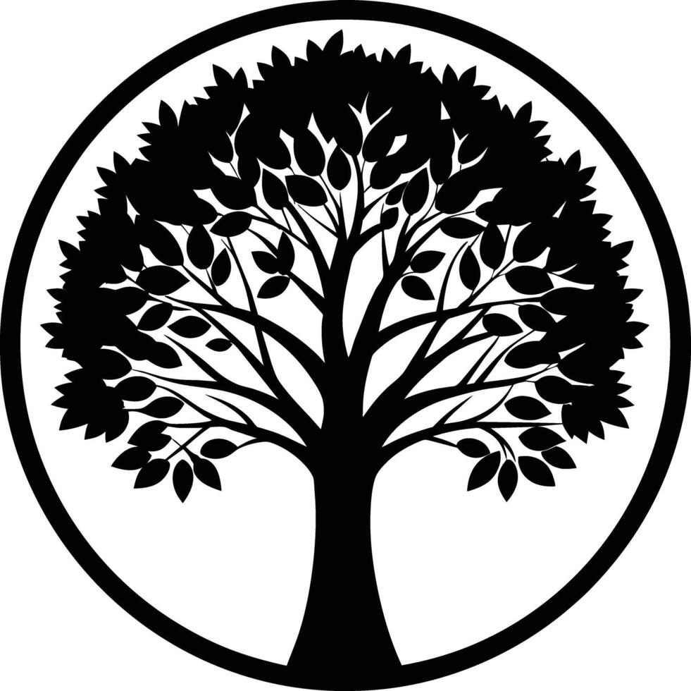 A black silhouette of a circle tree vector